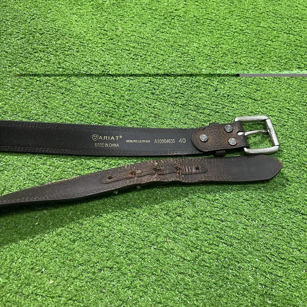 Ariat Mens Work Belt SZ 40 Triple Stitch Heavy Duty Roller Buckle Leather Belt